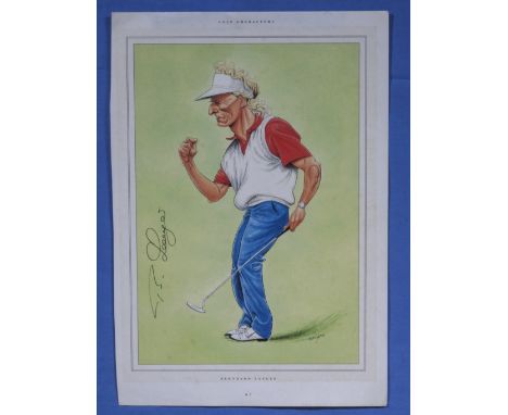 Golf interest. Golf character print, ink signed by Bernhard Langer. unframed. Size 13" x 9"