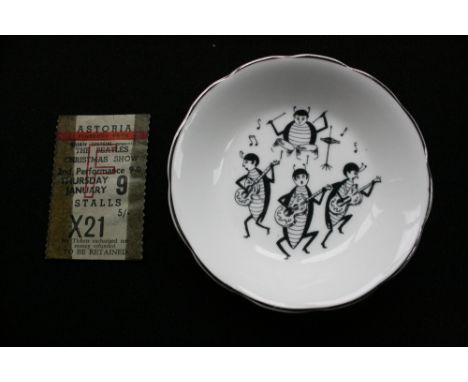 BEATLES TICKET & DISH - an original ticket for The Beatles Christmas Show at the Finsbury Park Astoria on the 9th January 196