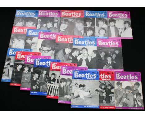 BEATLES MONTHLY BOOK - original magazines to include No's 1 through to 20. Numbers 1 to 4 have the titles coloured in and No.