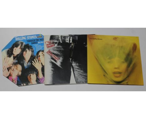 3x ROLLING STONES LPs comprising THROUGH THE PAST, DARKLY SKL 5019, STICKY FINGERS CUN 59100 and GOATS HEAD SOUP COC 59101 