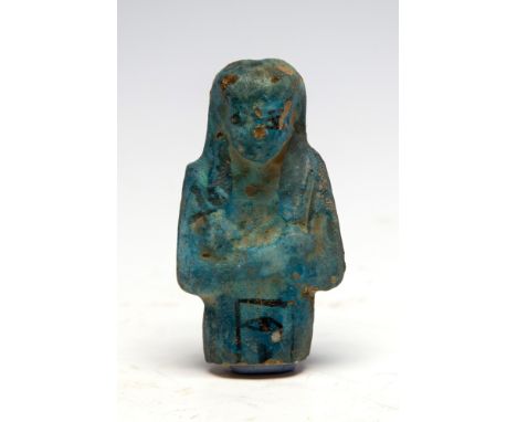 Egyptian Bright Faience ShabtiThird Intermediate Period, 1070 - 712 BC.A rather commanding upper torso for an Egyptian shabti