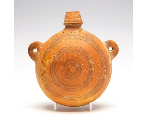 Greek Iron-Age Pottery Pilgrim Flask750 – 600 BC.An Eastern Greek Iron-Age terracotta pilgrim flask decorated on both sides w