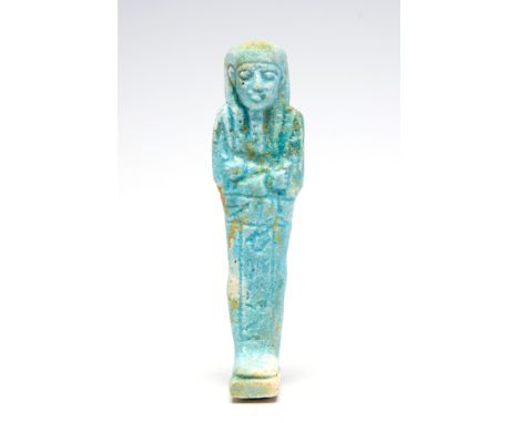 Egyptian Faience ShabtiThird Intermediate Period, 718 BC.A light green glazed faience shabti section for an overseer called N