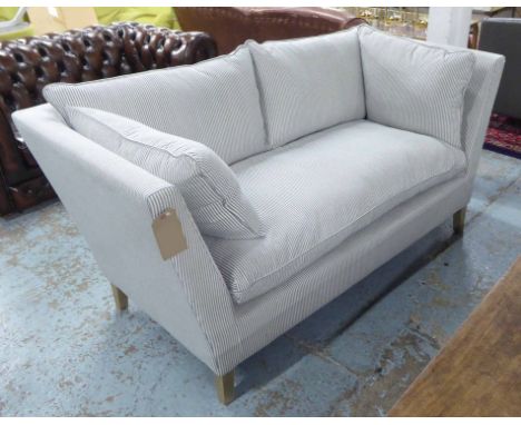 SOFA, two seater, in blue and white striped upholstery, 167cm x 84cm x 80cm H.