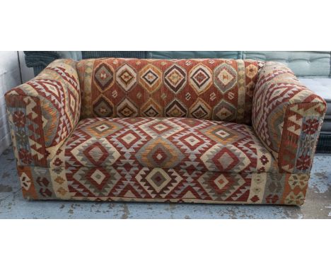 KILIM SOFA, traditional square armed and kilim upholstered, 185cm W.