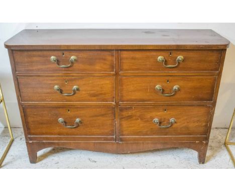 HALL CHEST, Regency, mahogany of six drawers, on bracket supports, 37cm x 81cm H x 119cm. (adapted, with faults)