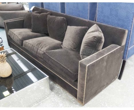 JOHN HITCH SOFA, brown umber finish, with studded detail, 230cm W. (with faults)