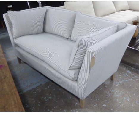 SOFA, two seater, in blue and white striped upholstery, 167cm x 84cm x 80cm H.