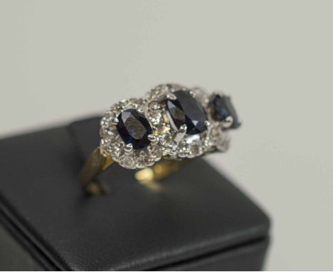 YELLOW GOLD, SAPPHIRE AND DIAMOND RING, size M (unmarked).