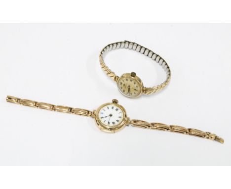 Ladies vintage Marvin 9ct gold cased wristwatch and another 9ct gold wristwatch on yellow metal bracelet strap (2) 