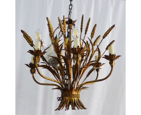 Chandelier, six branch wheatsheaf design in gilded metal, approx. 55cm 55cm 
