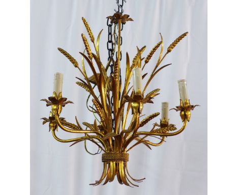 Chandelier, six branch wheatsheaf design in gilded metal, approx. 55 x 55cm 