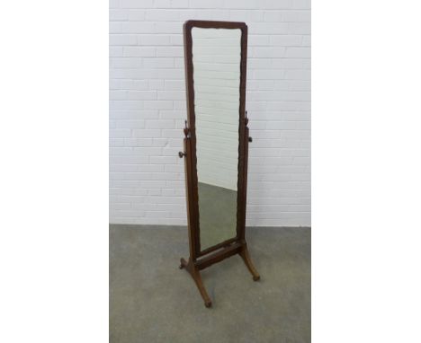 A vintage mahogany cheval mirror. 164 x 47cm. 