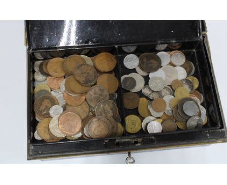 Vintage cash tin with a quantity of pre decimal coins (a lot) 