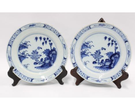 Pair of blue and white delft plates with chinoiserie pattern, 23cm diameter (fritting and light damage) (2) 