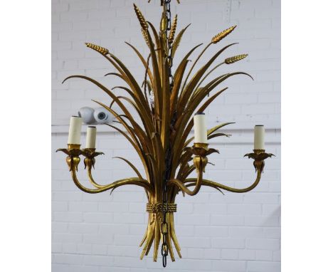 Chandelier, wheatsheaf design with five branches, in gilded metal,  approx. 70 x 55cm 