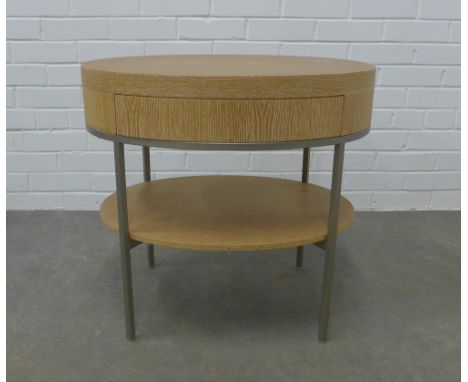 Maxalto Ebe light oak and metal oval  two tier table with a central frieze drawer, 61 x 64 x 58cm 
