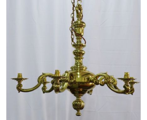 Modern dutch style brass chandelier with six branches, approx. 70 x 85cm 