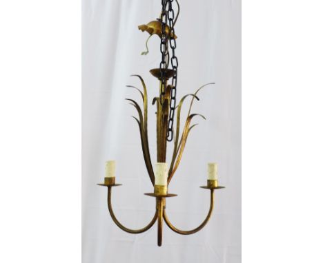 Chandelier, three branch with leaf design, in gilded metal,  approx. 42 x 35cm 