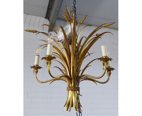 Chandelier, wheatsheaf design with five branches, in gilded metal,  approx. 70 x 55cm 
