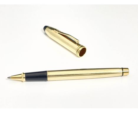 Cross, a 10 carat gold filled Townsend rollerball pen, pinstripe, in box, 15cm long