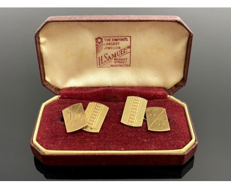 A pair of 9ct gold cufflinks, machine engraved and initialled, 5.7g, box (2)