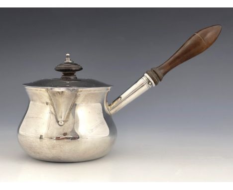 A George III silver brandy pan with lid, Robert and Samuel Hennell, London 1808, squat baluster form, hinged spout and turned