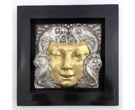AFter Rene Lalique, Revelation Mask De Femme, an Art Deco style portrait gesso wall plaque after the original fountain head d