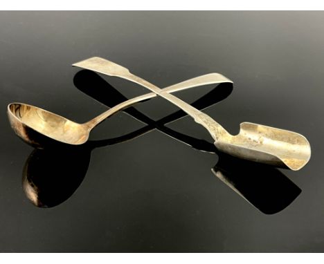 A George III silver stilton scoop and sauce ladle, William Sumner, London 1814, and George Smith, London 1785, Fiddle and Old