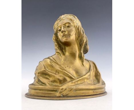 Paul Louis Emile Loiseau Rousseau, an Art Nouveau bronze bust of a young woman, shoulder length on oval base, signed in cast 