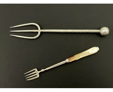 A Victorian silver toasting fork and a sardine fork, James Collins, Birmingham 1854 and Levesley Brothers, Sheffield 1900, th