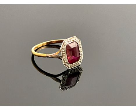 A synthetic ruby ring, on gold and white metal band, circa 1920s