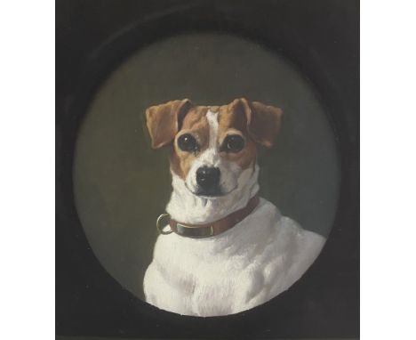 F..Lloyd Evans (British, late 19th Century), Busy - portrait of a dog, oval, signed and dated 1886 l.l., oil on canvas, 34 by