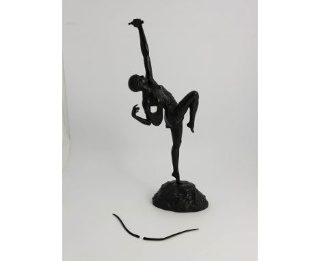 Pierre le Faguays, Diana, an Art Deco bronze figure, circa 1925, modelled as a woman with bow, on a rocky outcrop, signed in 