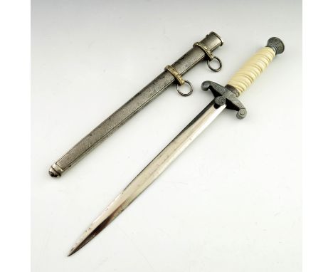 World War Two German Army (Heer) Officer's dress dagger, housed in hammered scabbard with two hanging strap rings, eagle cros