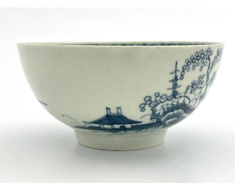 A Worcester blue and white canon ball pattern bowl, circa 1770, open crescent mark