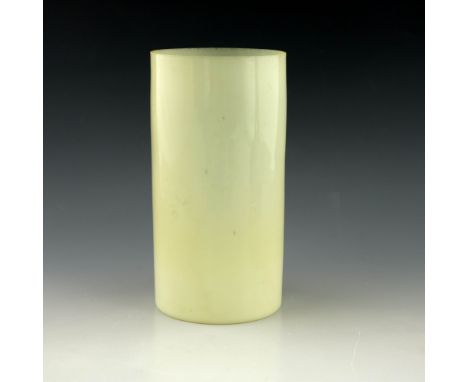 An Arts and Crafts opaline glass light shade, cylindrical tube form, straw opal, 24.5cm high, 12cm diameter