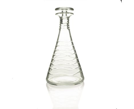 Herbert Webb for Webb Corbett, an Art Deco cut glass decanter, circa 1930, conical form with concentric wave cut band below a