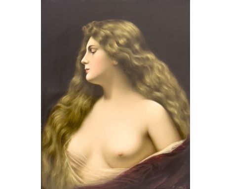 A late 19th Century Vienna porcelain plaque, Venus, a semi-nude female beauty with long hair in profile, signed R. Dittrich l