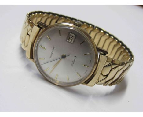A Rotary 9ct gold cased wristwatch with silvered dial, centre seconds and calendar