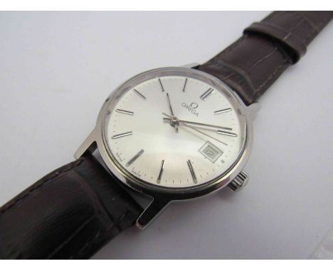OMEGA: a Seamaster manual wind gent's steel wristwatch with replaced silvered dial, date aperture and centre seconds, circa 1