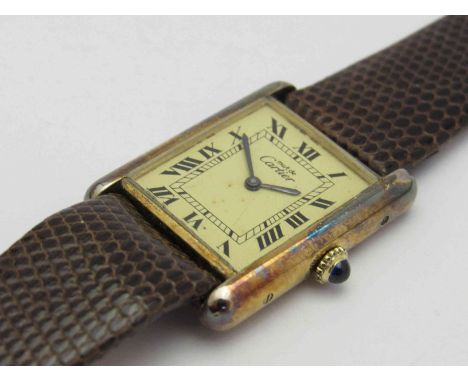 CARTIER: a Tank Argent lady's silver gilt wristwatch with manual wind 17 jewel movement, case back no. 6 162393