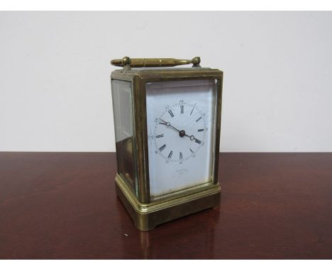 A 19th Century French brass and five glass striking carriage clock, Roman enamelled dial signed Leroy Fils, two train movemen