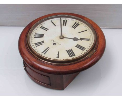 A mahogany 10" dial clock with painted metal Roman dial, indistinctly signed Norwich maker, 30 hour movement with key and pen