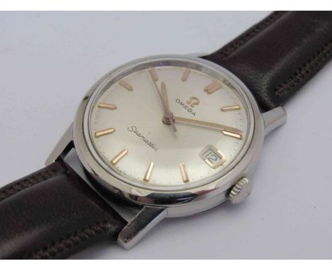 OMEGA: a Seamaster manual wind gent's steel wristwatch, silvered dial wth date aperture and centre seconds, circa 1968, case 