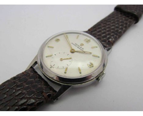 ROLEX: a manual wind gent's steel wristwatch with silvered Arabic dial and centre seconds, circa 1955, ref 3028, movement no.