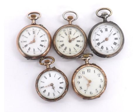 Five Continental cylinder engine turned fob watches (5)