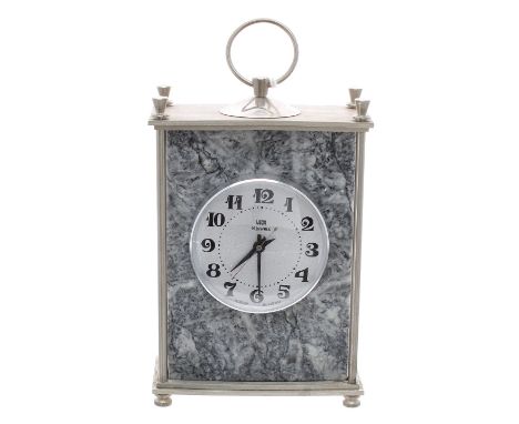 Vega 8 day mantel clock, with sweep centre seconds, within a grey marble and stainless steel case, 72 high