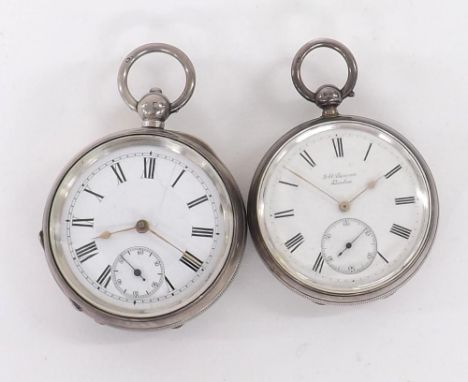 J.W. Benson 'The Ludgate' silver engine turned lever pocket watch, London 1888, 52mm (at fault); together with a silver engin