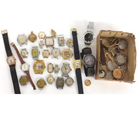 9ct gentleman's wristwatch; together with a 9ct case back, five silver wire-lug wristwatches and a selection of various gold 